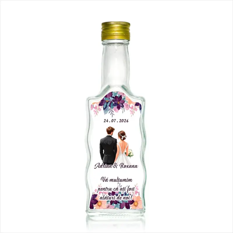 Sticla decorata nunta, 200 ml, model stof 2 002